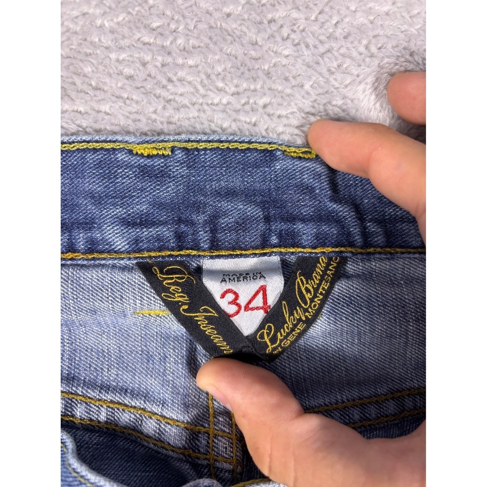 Vintage Lucky Brand Vintage Straight Jeans Mens 34x31 Blue Embroidered - Picture 5 of 14